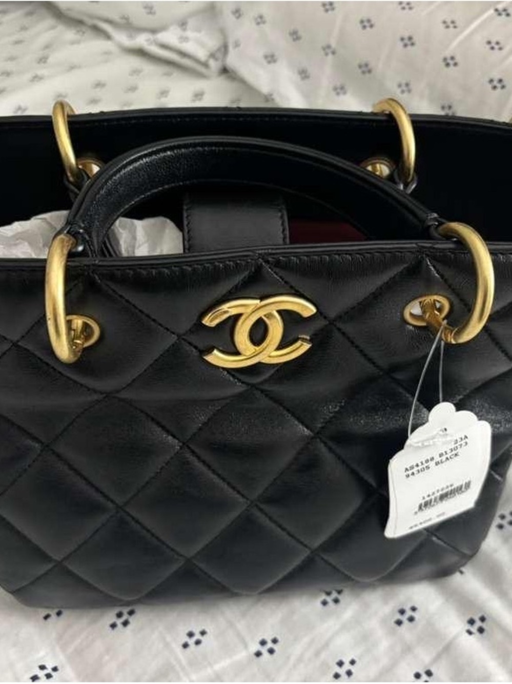 CHANEL Black Quilted Lambskin Satchel with Gold CC Hardware